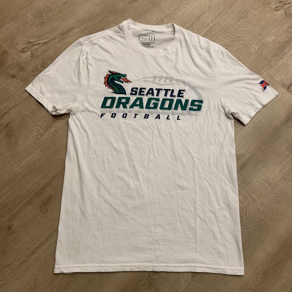 XFL GIII Sports Seattle Dragons Football T-Shirt Men's Medium M White UFL WWE